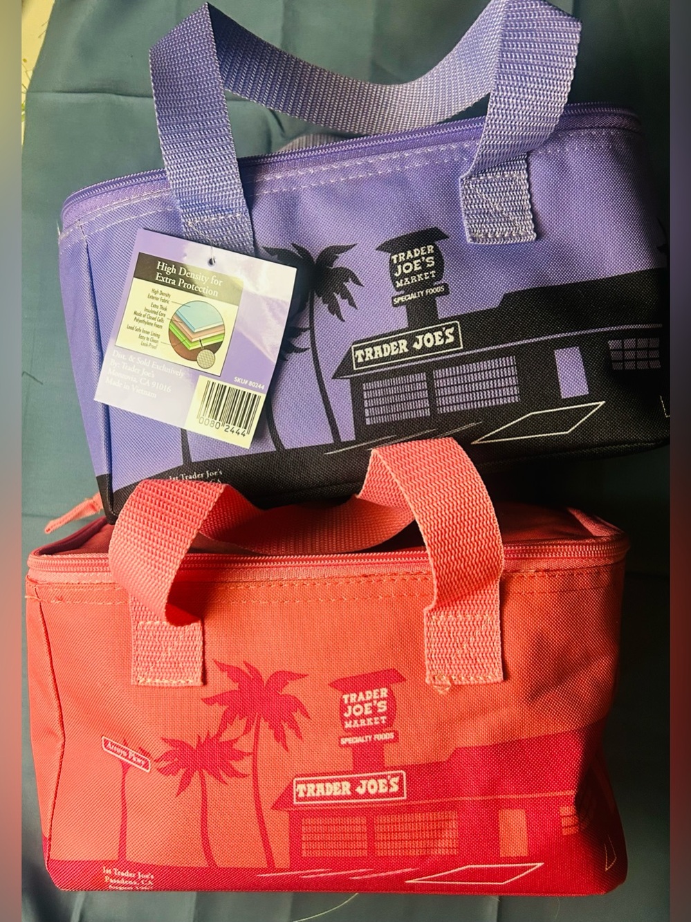 Trader Joe’s lot 2 mini insulated lunch box bags purple + pink totes